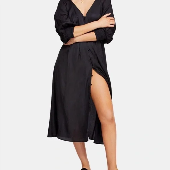 Free People Black Long Sleeve Dress with Lattice Back - Picture 1 of 13